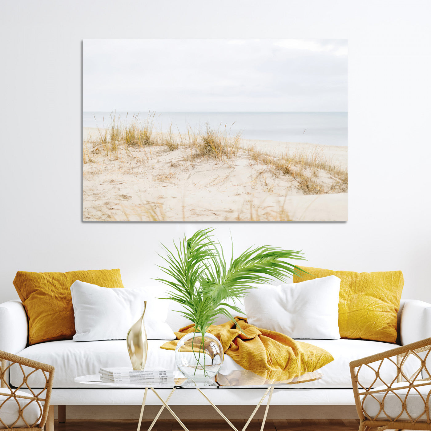 13146857-MGV-CV-36X24-Beach Dunes Wall Art Canvas Print, Framed Coastal Grass Art Picture Print, Sand Perfect Minimalist Decor, Framed Sand Dunes Canvas