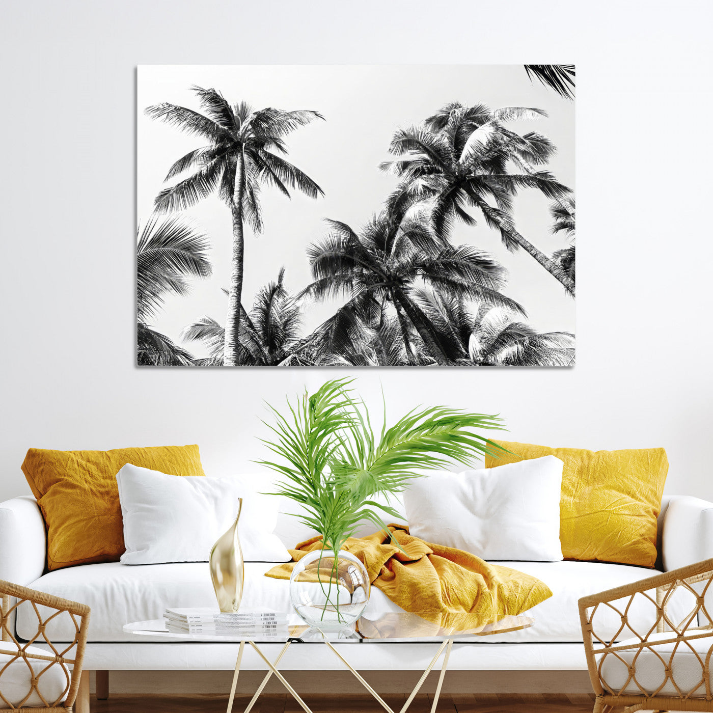 46641801-MGV-CV-40X27-Palm Wall Art Canvas Print, Framed Tropics Art Picture Print, Monochrome Perfect Minimalist Decor