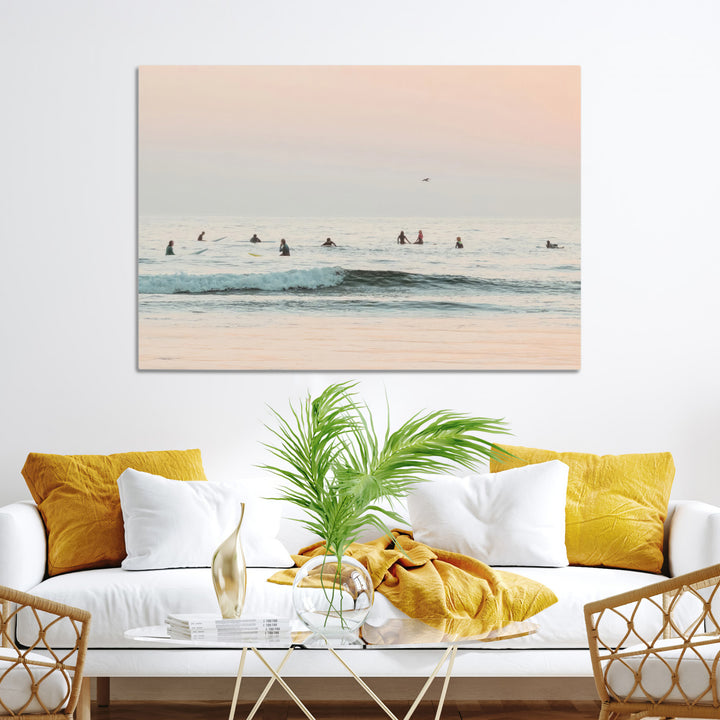 Pastel Ocean Wall Art Canvas Print, Framed Soft Sunset Art Picture Print, Calm Sea Perfect minimalist Decor
