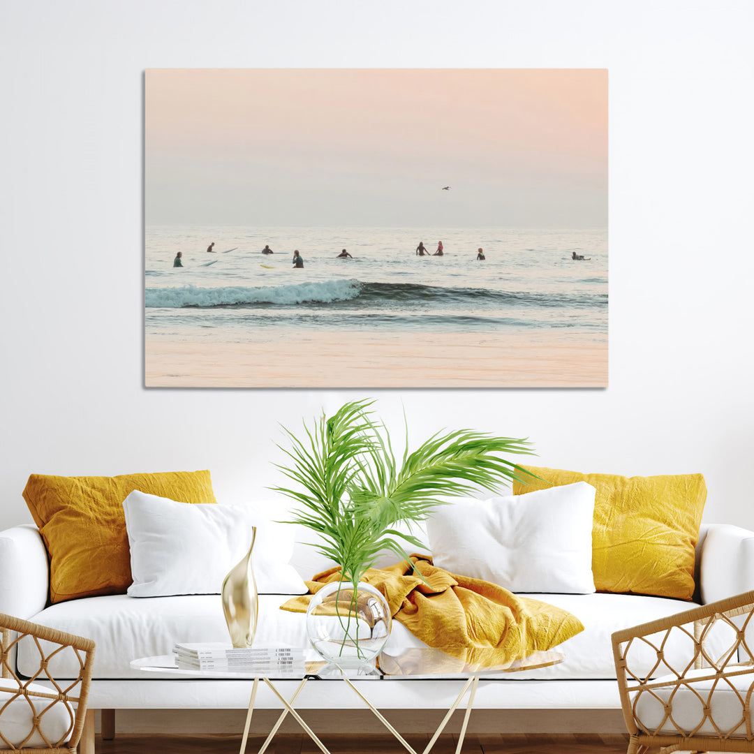 Pastel Ocean Wall Art Canvas Print, Framed Soft Sunset Art Picture Print, Calm Sea Perfect minimalist Decor