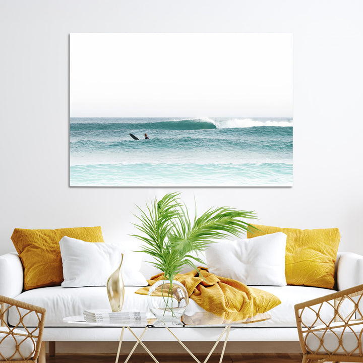 Surfing Wall Art Canvas Print, Framed Ocean Art Picture Print, Waves Perfect Minimalist Decor