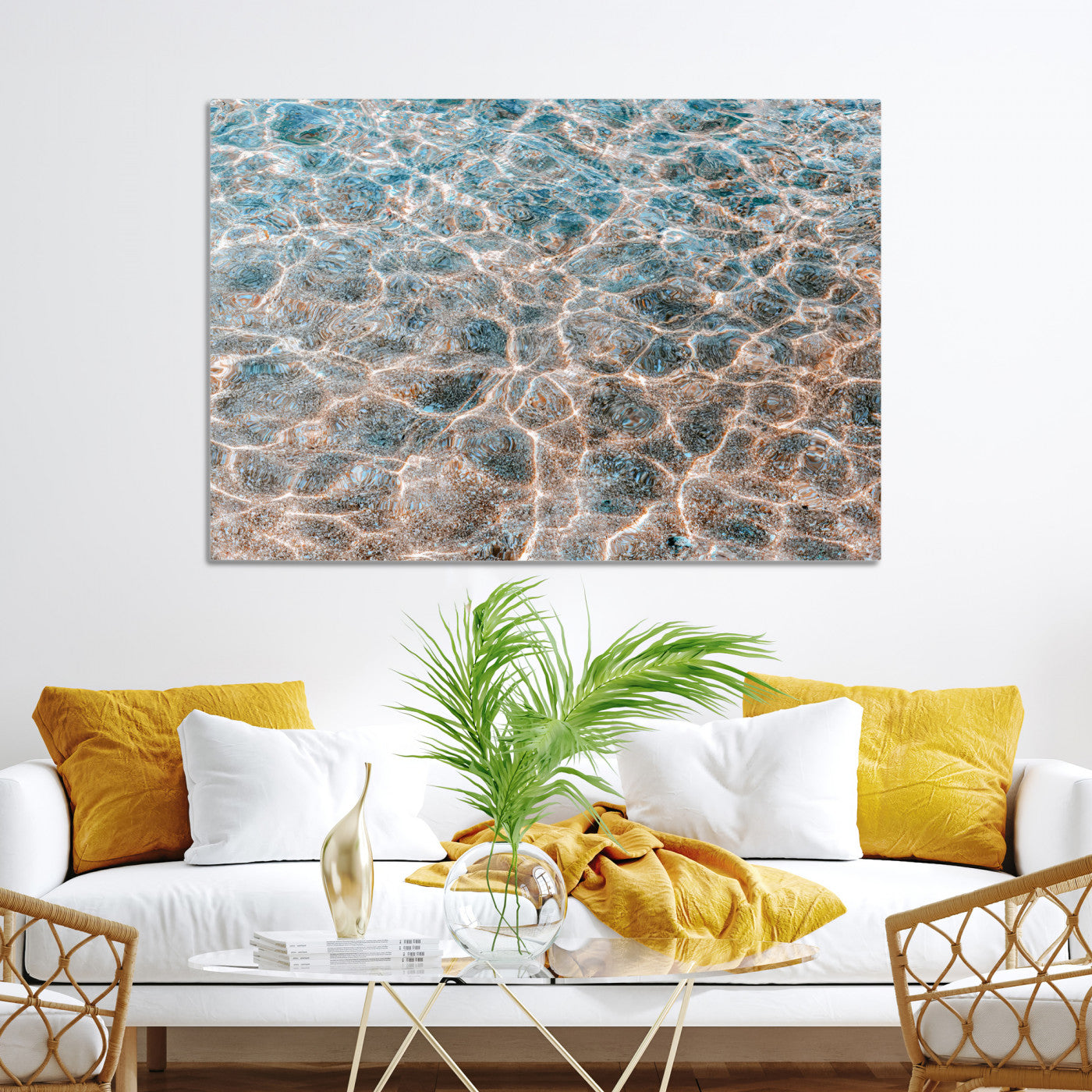 26580287-MGV-CV-36X24-Clear Water Wall Art Canvas Print, Framed Sunlit Ripples Art Picture Print, Ocean Texture Perfect Modern Coastal Decor