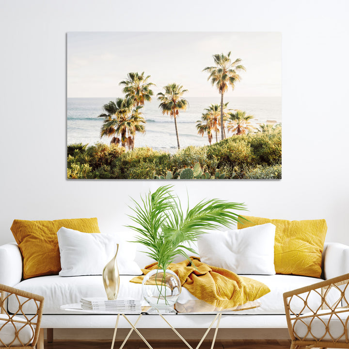 California Coast Wall Art Canvas Print, Framed Palm Trees Art Picture Print, Coastal Landscape Perfect Coastal Minimalist Decor