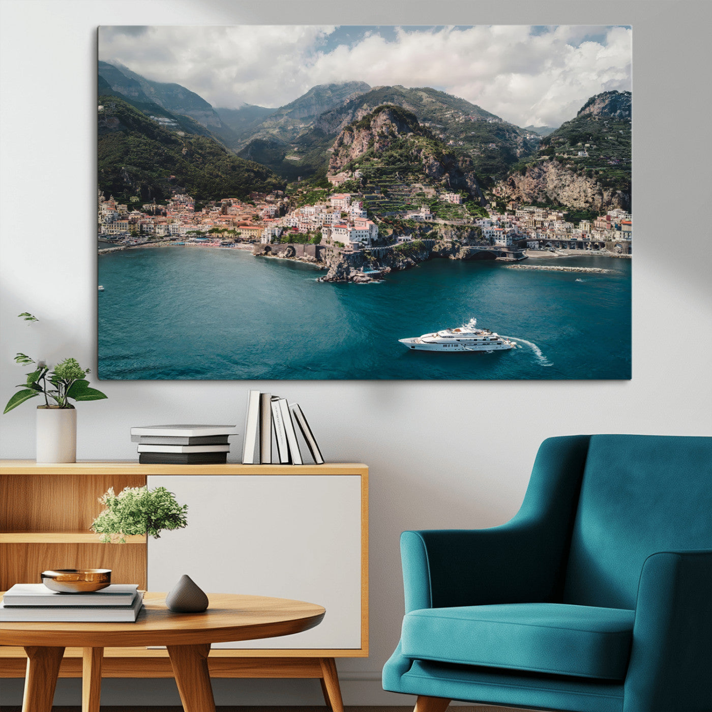 MGV-CV-36X24 - Amalfi Coast Wall Art Canvas Print, Framed Italy Travel Art Picture Print, Mediterranean Landscape Perfect Mediterranean Coastal Decor Artwork