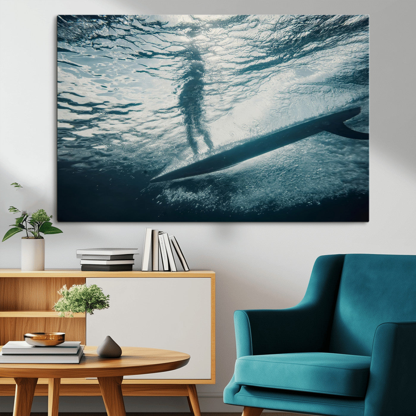 71192524-MGV-CV-36X24-Submerged Surf Wall Art Canvas Print, Framed Underwater Perspective Art Picture Print, Ocean Surf Perfect Coastal Adventure Decor Artwork