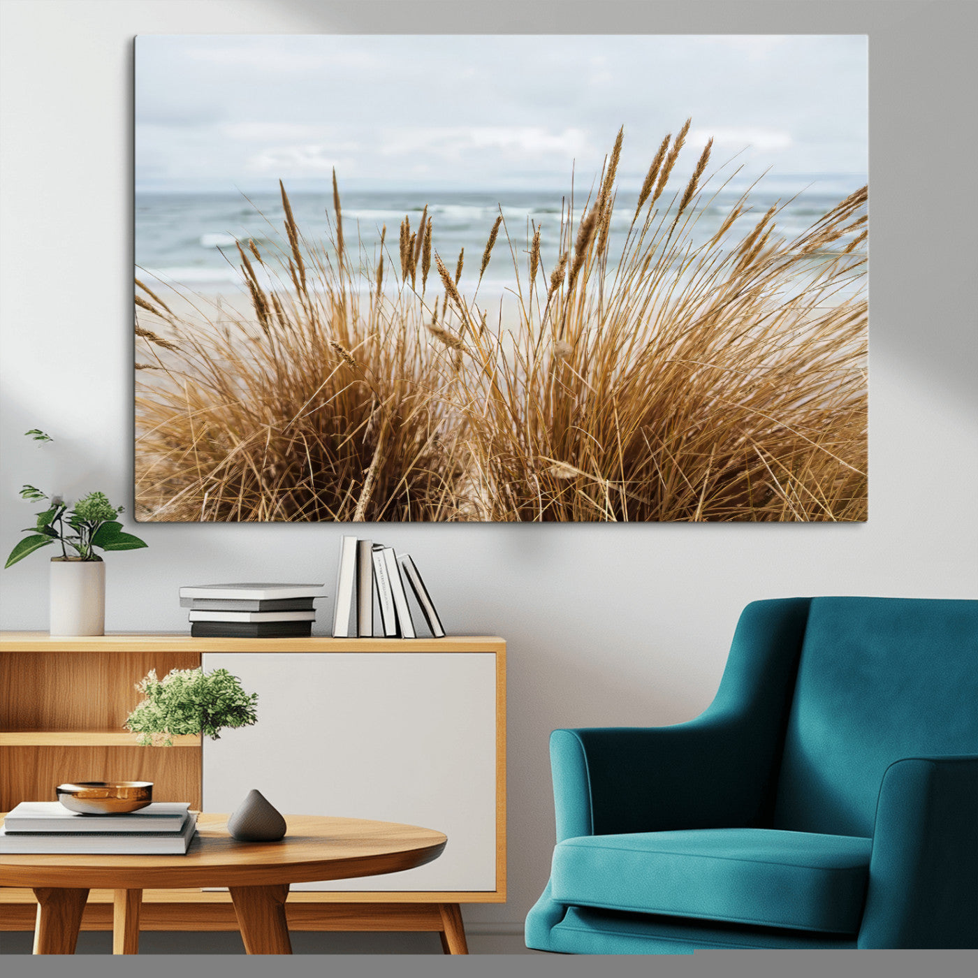 MGV-CV-36X24 - Beach Grass Wall Art Canvas Print, Framed Coastal Dunes Art Picture Print, Dune Grass Perfect Coastal Minimalist Decor Artwork