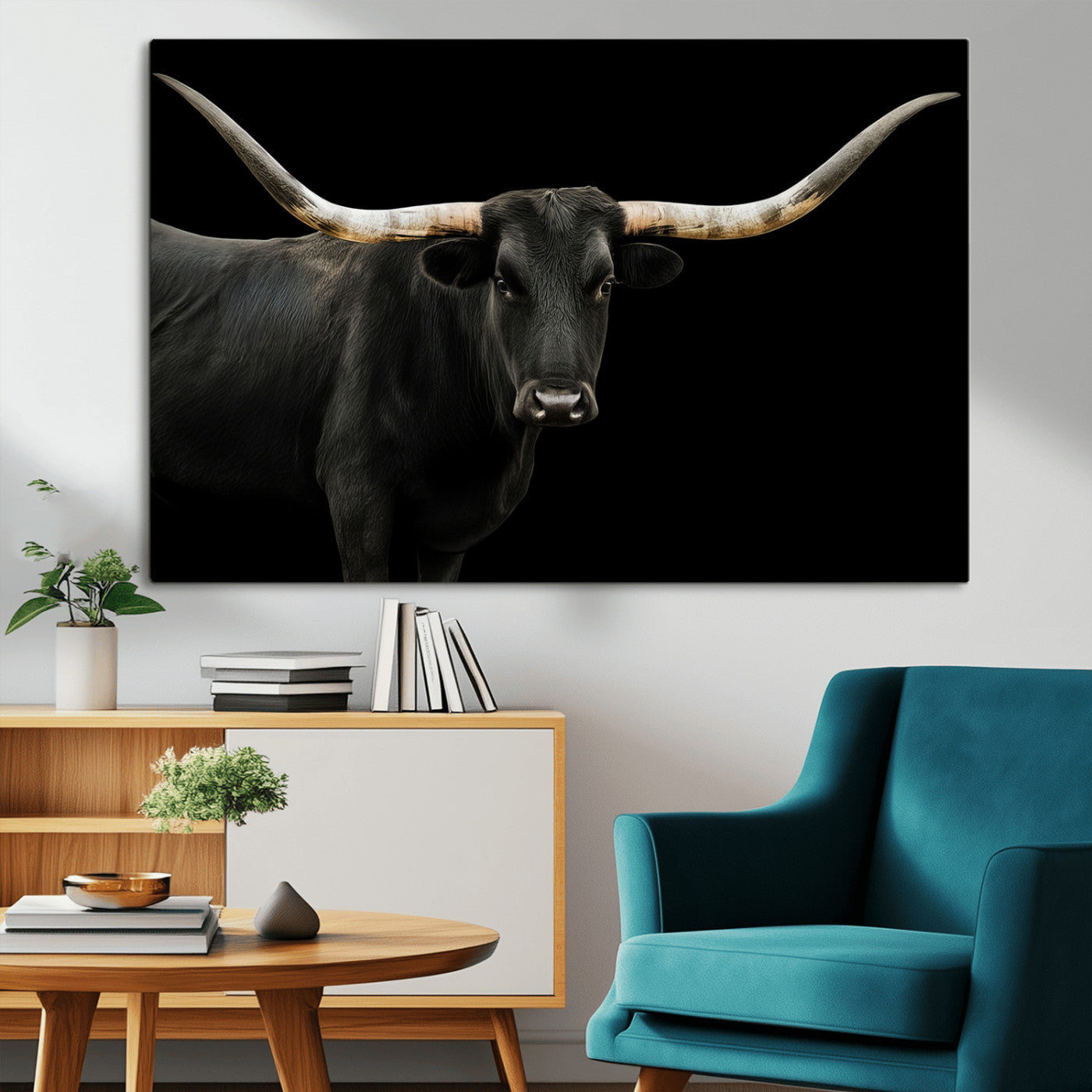 MGV-CV-36X24 - Longhorn Cattle Wall Art Canvas Print, Framed Texas Ranch Art Picture Print, Western Cow Perfect Farmhouse Decor Artwork