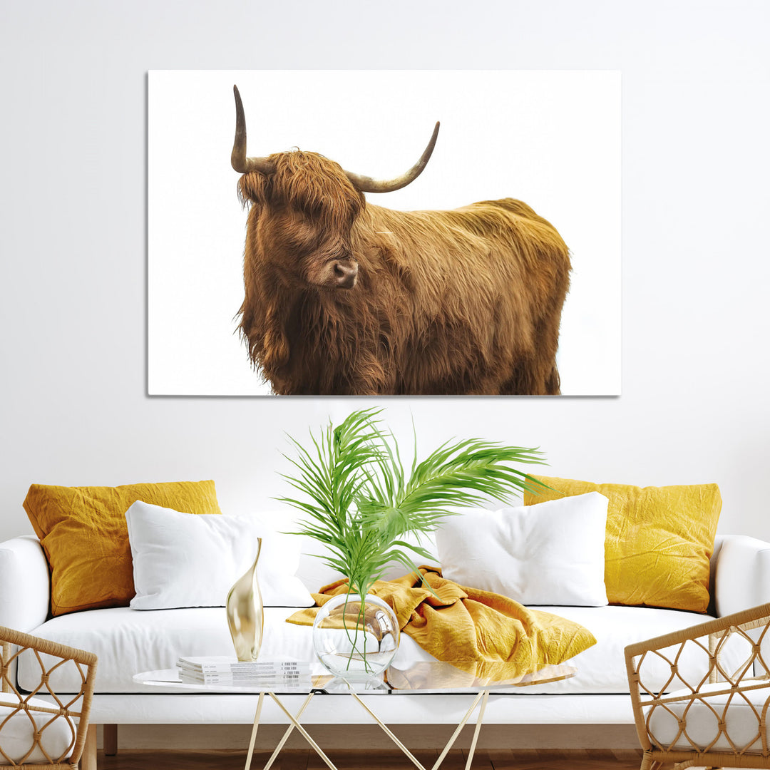 Highland Cow Wall Art Canvas Print, Scottish Bull Print, Framed Rustic Farmhouse Art Print, Large Country Animal Printing Perfect for Farmhouse Decor