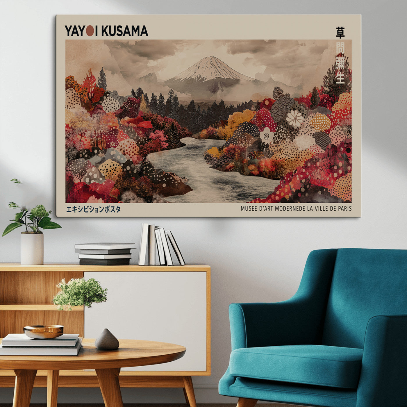 MGV-CV-36X24 - Modern Japanese Wall Art Print Yayoi Kusama Canvas Wall Art Abstract Mount Fuji Canvas Print
