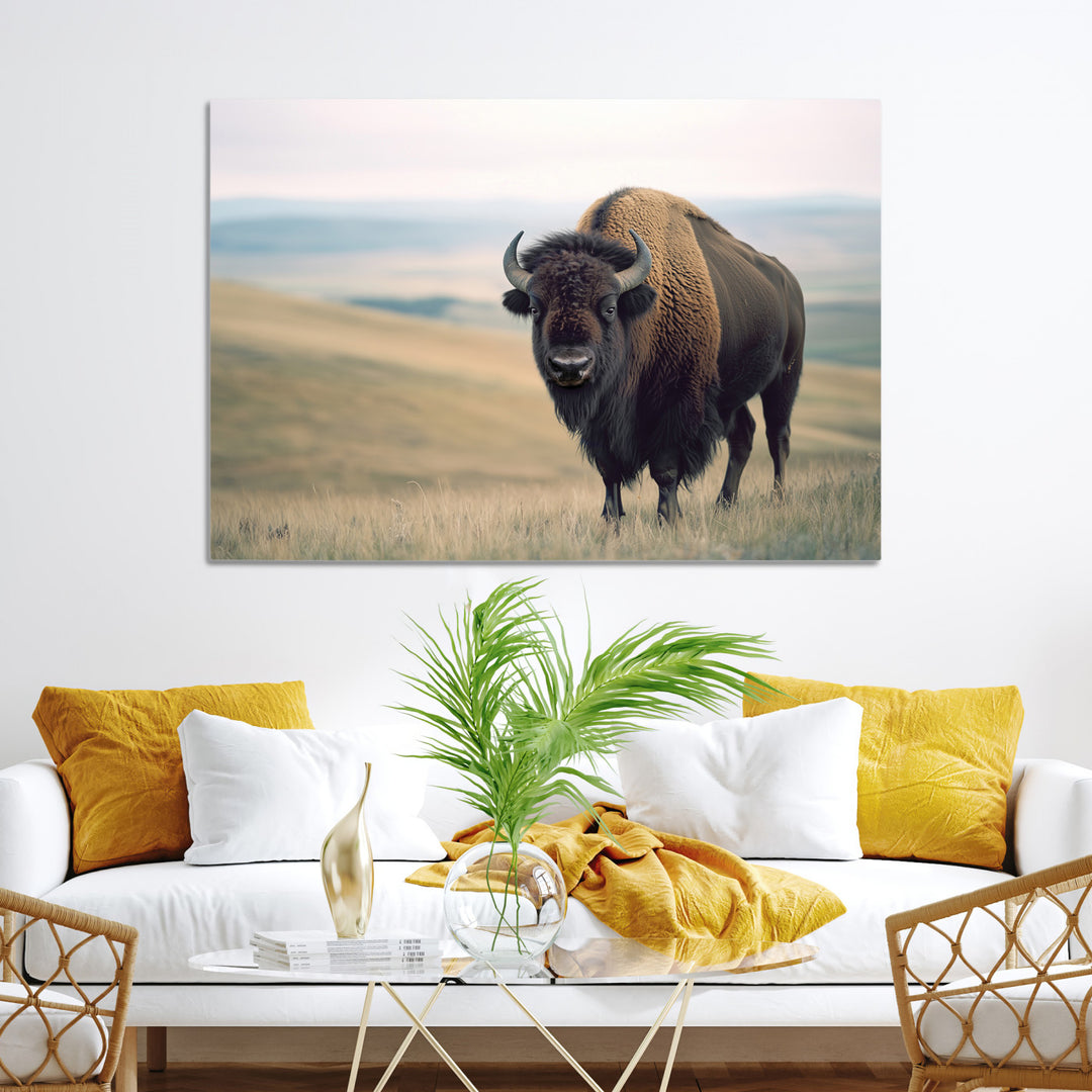 Bison Wall Art Canvas Print, Buffalo Canvas Print Print, Framed American Bison Decor Art Print, Large Frontier Style Printing Perfect