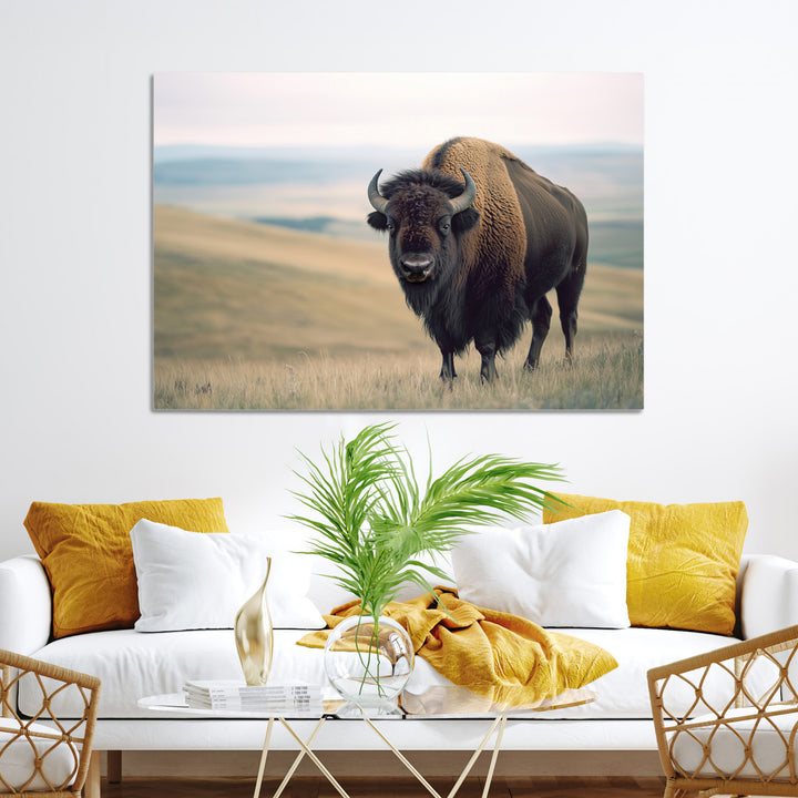 Bison Wall Art Canvas Print, Buffalo Canvas Print Print, Framed American Bison Decor Art Print, Large Frontier Style Printing Perfect