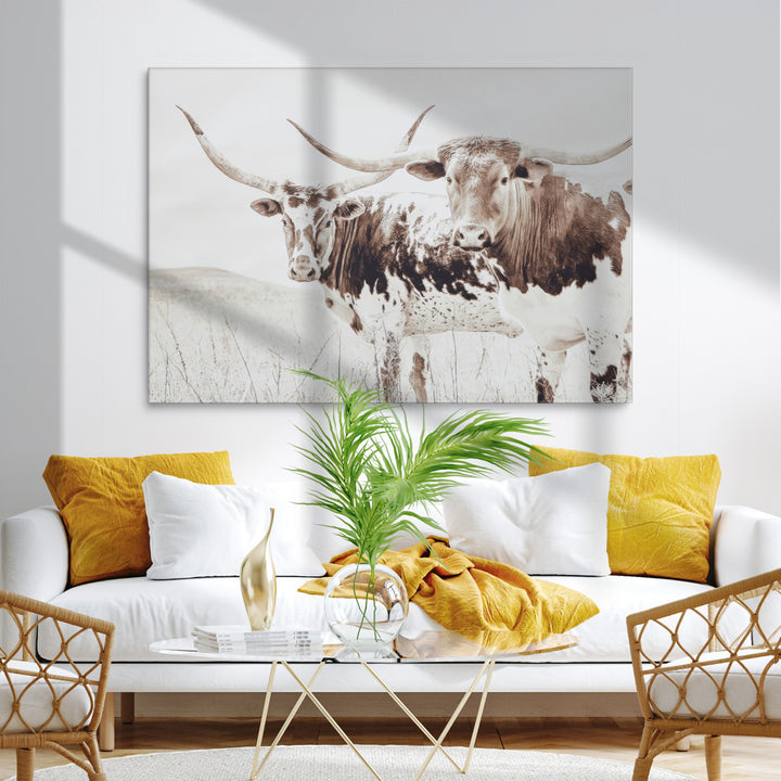 Longhorn Wall Art Canvas Print, Longhorn Wall Art Wall Art Canvas Print, Western Cow Canvas Print, Framed Rustic Farm Decor Art Print,