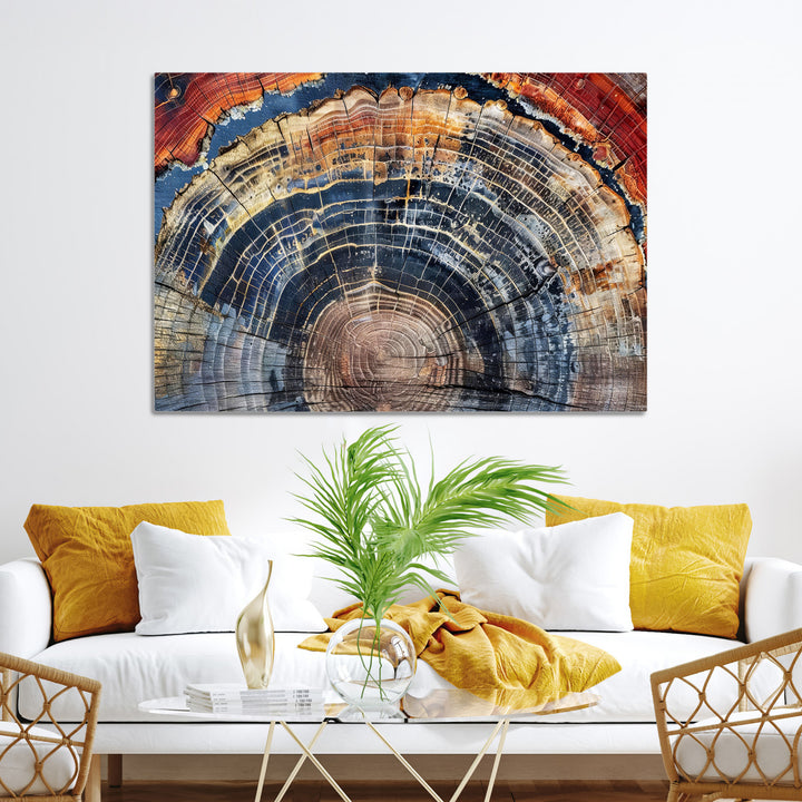 Tree Rings Canvas Wall Art Print, Framed Wood Texture Art Picture Print, Petrified Wood Perfect Modern Rustic Decor Artwork