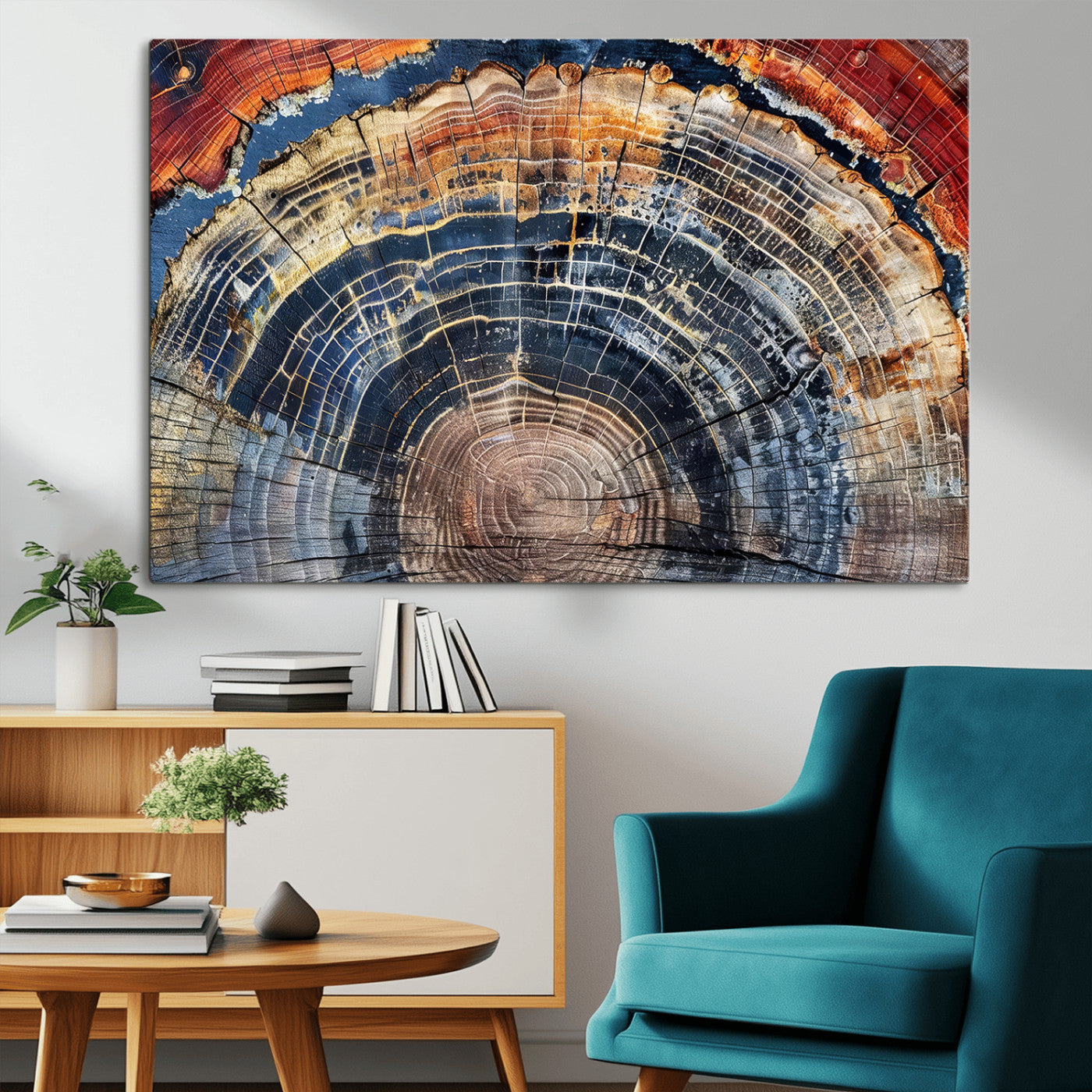 Close-up of petrified wood with rich earthy tones and intricate tree rings, highlighting natural texture and organic patterns.