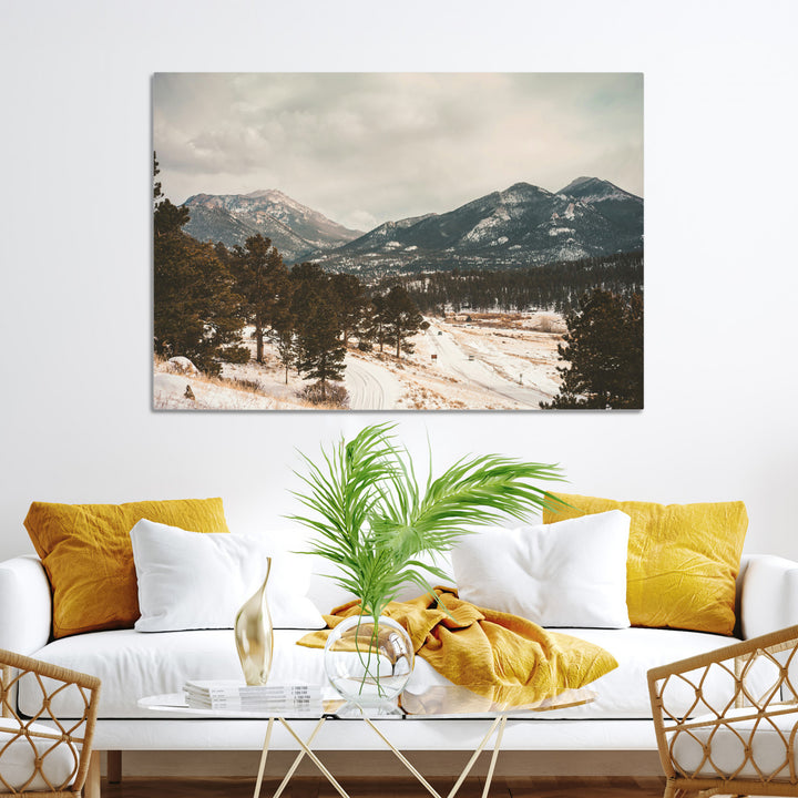 Mountain Landscape Wall Art Canvas Print, Framed Snowy Peaks Art Picture Print, Alpine Aesthetic Perfect Rustic Winter Decor Artwork