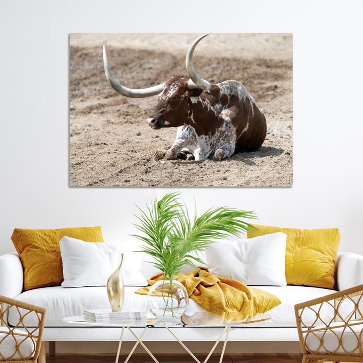 Texas Longhorn Wall Art Canvas Print, Framed Country Living Art Picture Print, Farmhouse Perfect Western Decor Artwork
