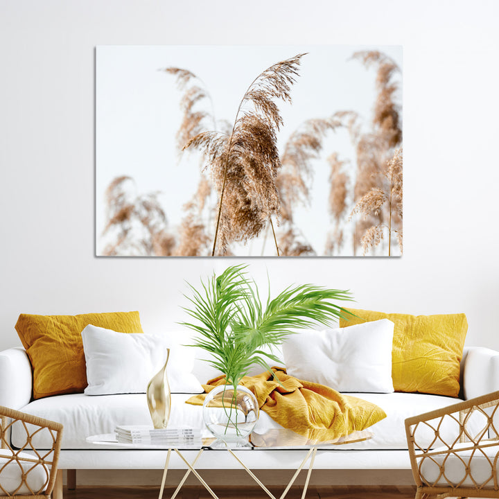 Pampas Grass Wall Art Canvas Print, Framed Neutral Tones Art Picture Print, Minimalist Nature Perfect Boho Decor Artwork