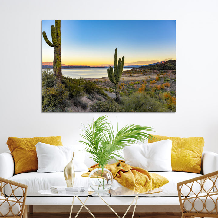 Saguaro Cactus Wall Art Canvas Print, Framed Desert Sunset Art Picture Print, Southwestern Perfect Southwestern Decor Artwork