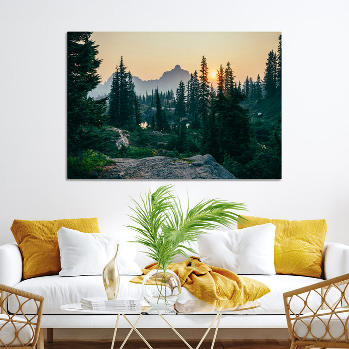 Mountain Wall Art Canvas Print, Framed Forest Serenity Art Picture Print, Mountain Perfect Rustic Decor Artwork