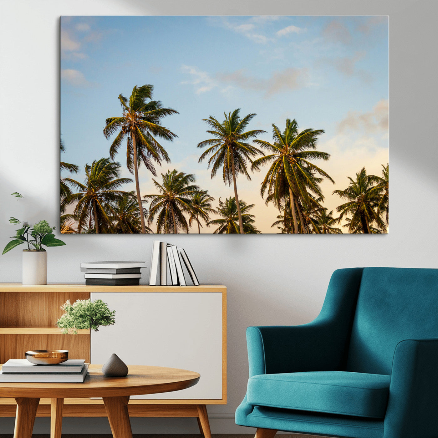 MGV-CV-36X24 - Palm Trees Wall Art Canvas Print, Framed Tropical Vibes Art Picture Print, Coastal Sunset Perfect Coastal Boho Decor Artwork