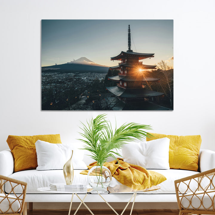 Mount Fuji Wall Art Canvas Print, Framed Japan Travel Art Picture Print, Chureito Pagoda Perfect Zen Minimalism Decor Artwork