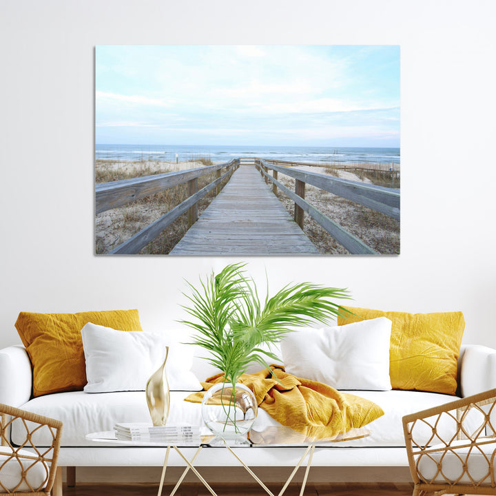 Beach Boardwalk Wall Art Canvas Print, Framed Coastal Serenity Art Picture Print, Ocean View Perfect Coastal Decor Artwork
