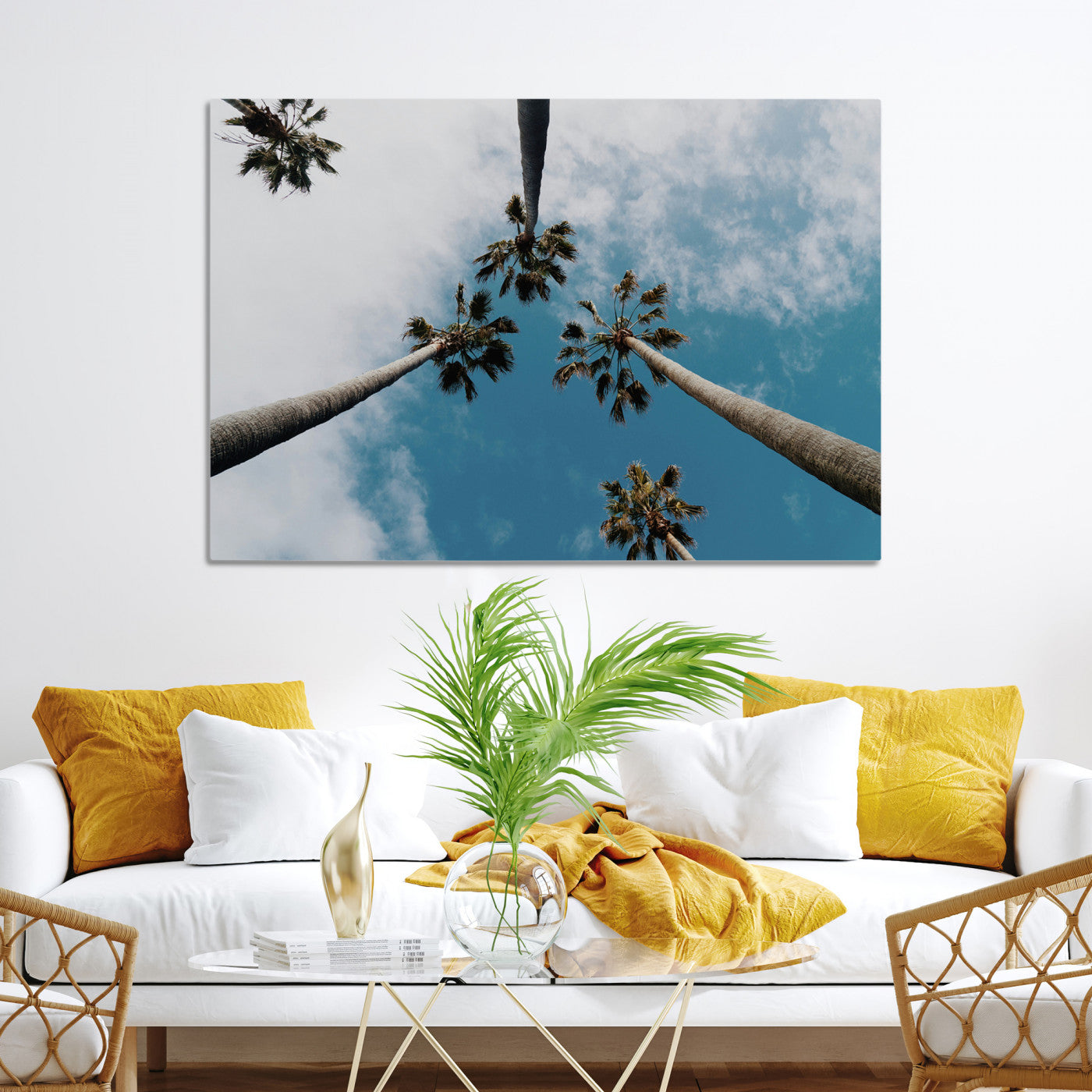 Tropical Palm Trees Wall Art Canvas Print, Framed California Sky Art Picture Print, Minimalist Nature Perfect Coastal Minimalist Decor