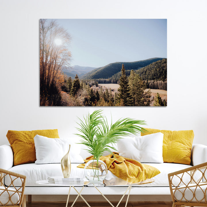 Rustic Landscape Wall Art Canvas Print, Framed Serene Valley Art Picture Print, Pine Tree Horizon Perfect Rustic Cabin Decor Artwork