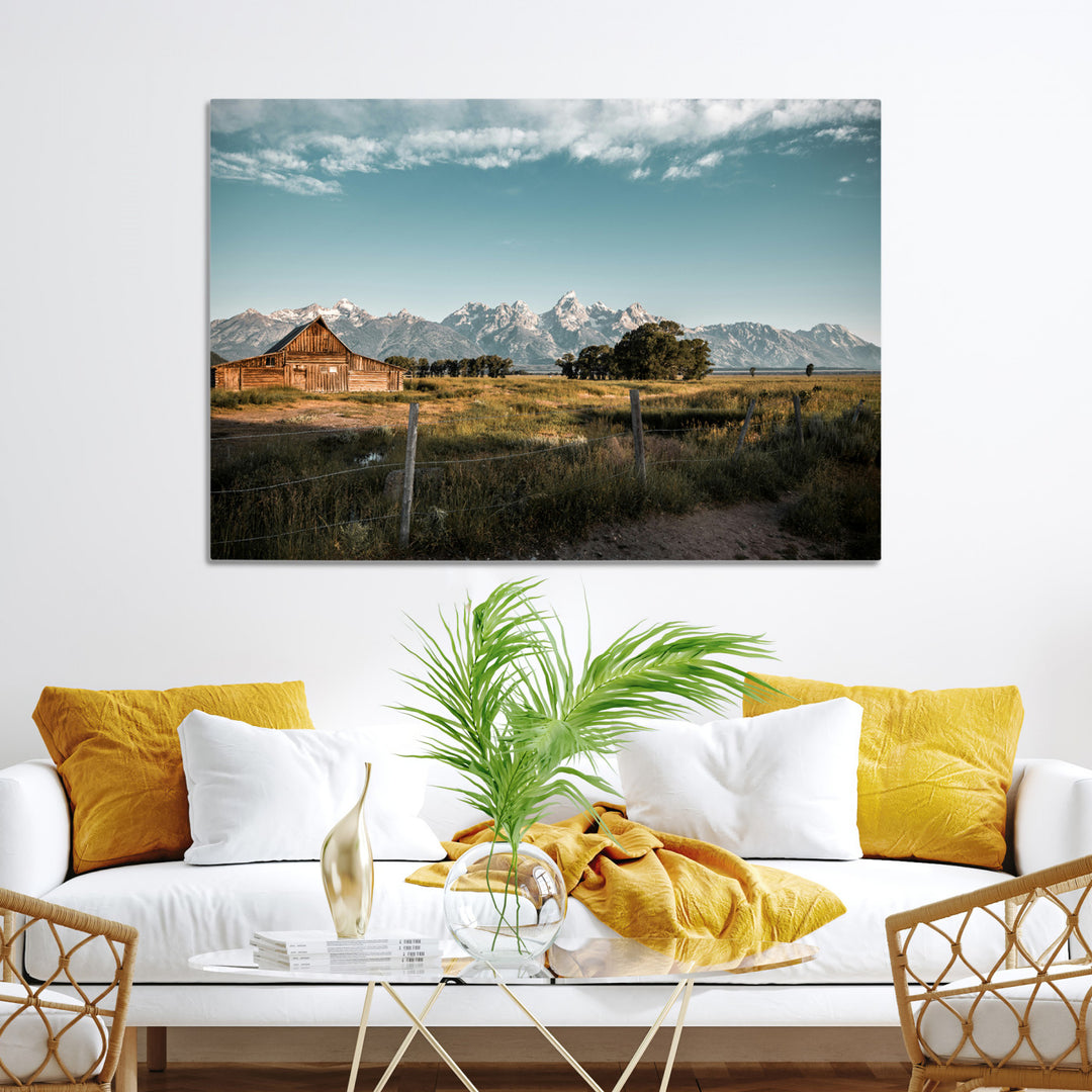 Rustic Farmhouse Wall Art Canvas Print, Framed Mountain Cabin Art Picture Print, Western Landscape Perfect Rustic Farmhouse Decor Artwork