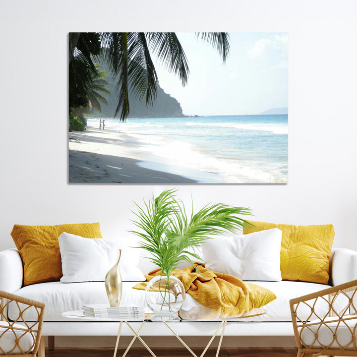 Tropical Beach Wall Art Canvas Print, Framed Serene Ocean Art Picture Print, Palm Tree Shadows Perfect Tropical Coastal Decor Artwork