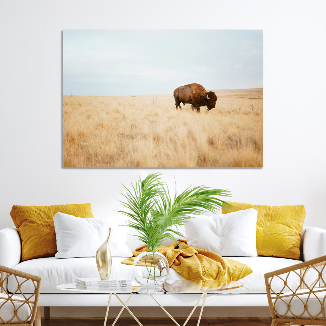 Buffalo Wall Art Canvas Print, Framed Western Wildlife Wall Decor Art Picture Print, Rustic Farmhouse Art Perfect Rustic Western Decor
