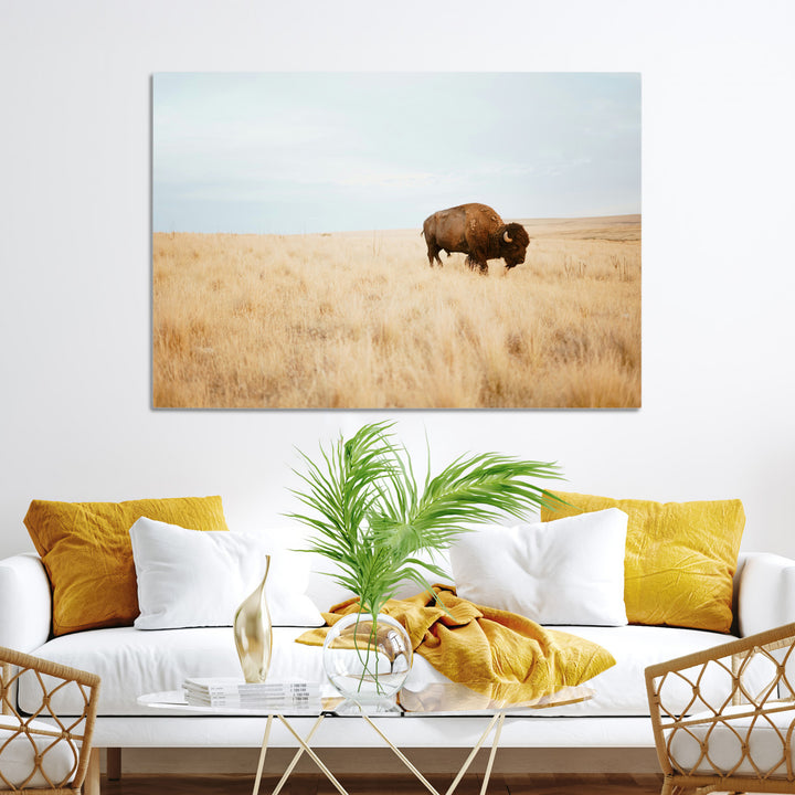 Buffalo Wall Art Canvas Print, Framed Western Wildlife Wall Decor Art Picture Print, Rustic Farmhouse Art Perfect Rustic Western Decor