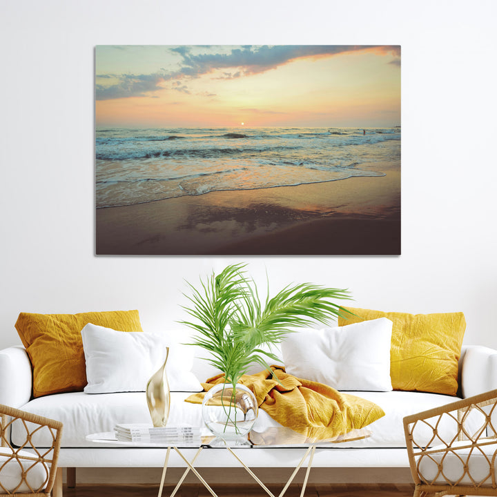 Sunset Seascape Wall Art Canvas Print, Framed Pastel Ocean View Art Picture Print, Tranquil Shoreline Perfect Boho Coastal Decor Artwork