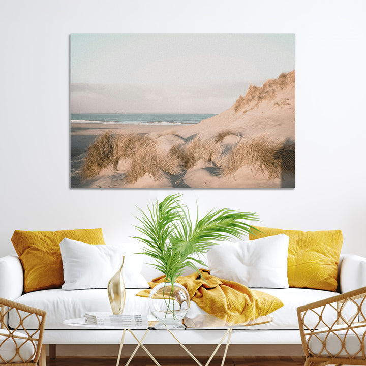 Minimalist Seascape Wall Art Canvas Print, Framed Neutral Beach Print Art Picture Print, Sand Dune Photography Perfect Scandinavian Coastal