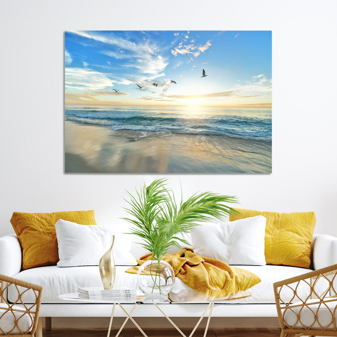 Minimalist Seaside Morning Glow Art Canvas Print, Golden Reflections Perfect Coastal Minimalist Decor Artwork