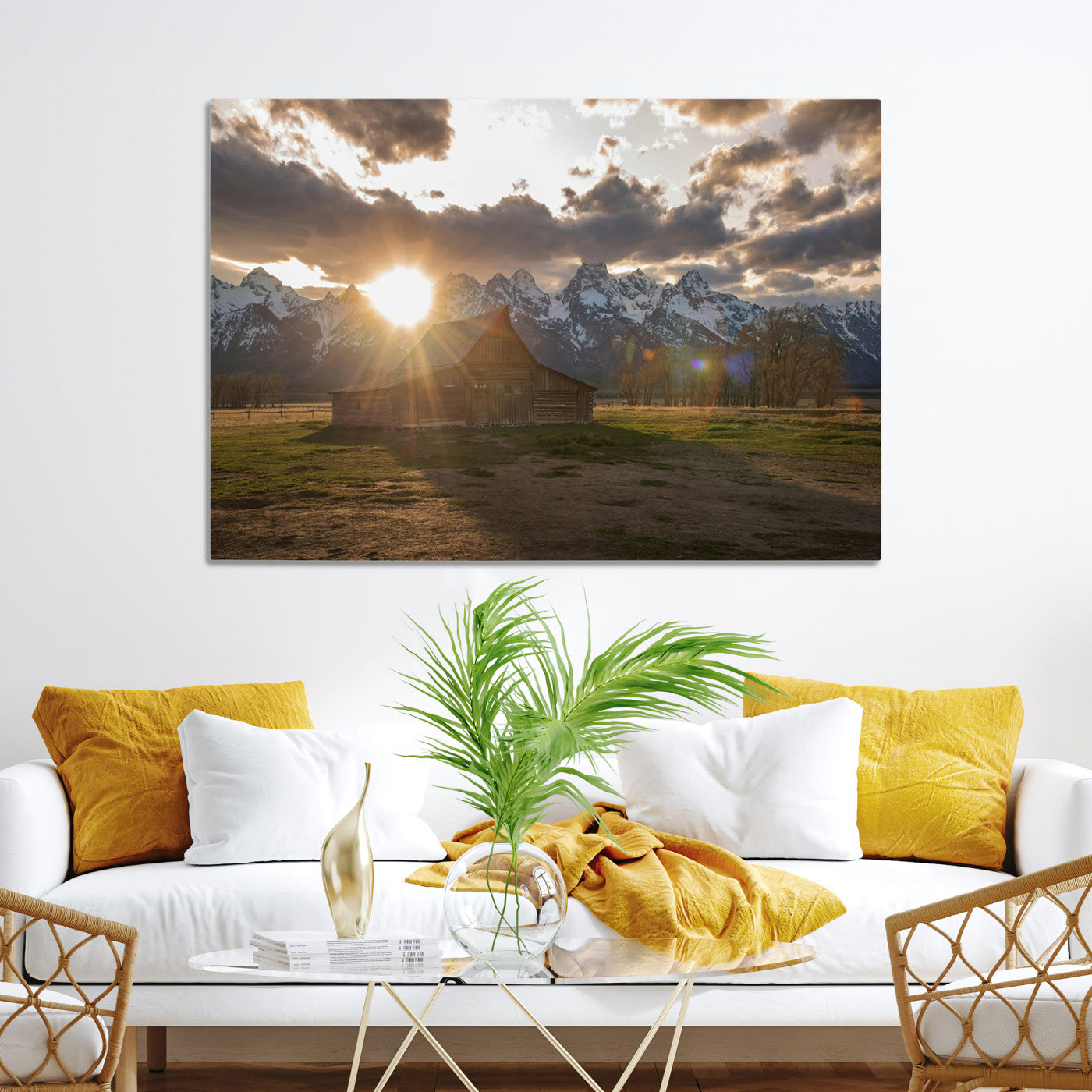 Snowy Peaks Wall Art Canvas Print, Framed Nature Escape Art Picture Print, Rustic Charm Perfect Rustic Western Decor Artwork