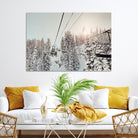 91534512-MGV-CV-36X24-Frosty Pines Wall Art Canvas Print, Framed Cozy Cabin View Art Picture Print, Ski Lift Ride Perfect Rustic Lodge Decor Artwork
