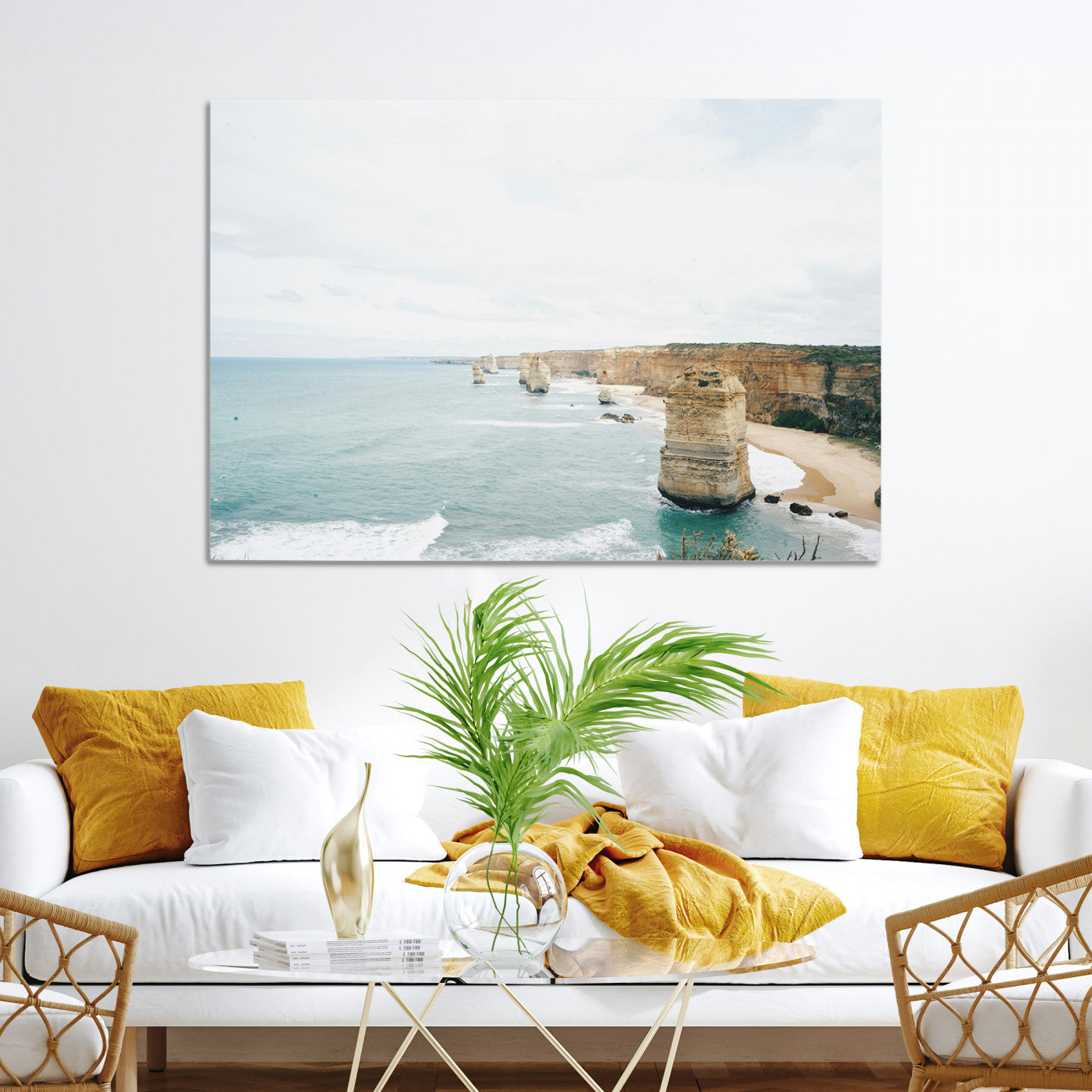 70095633-MGV-CV-36X24-Twelve Apostles Wall Art Canvas Print, Framed Coastal Cliffs Art Picture Print, Rugged Rock Formations Perfect Minimalist Coastal Decor