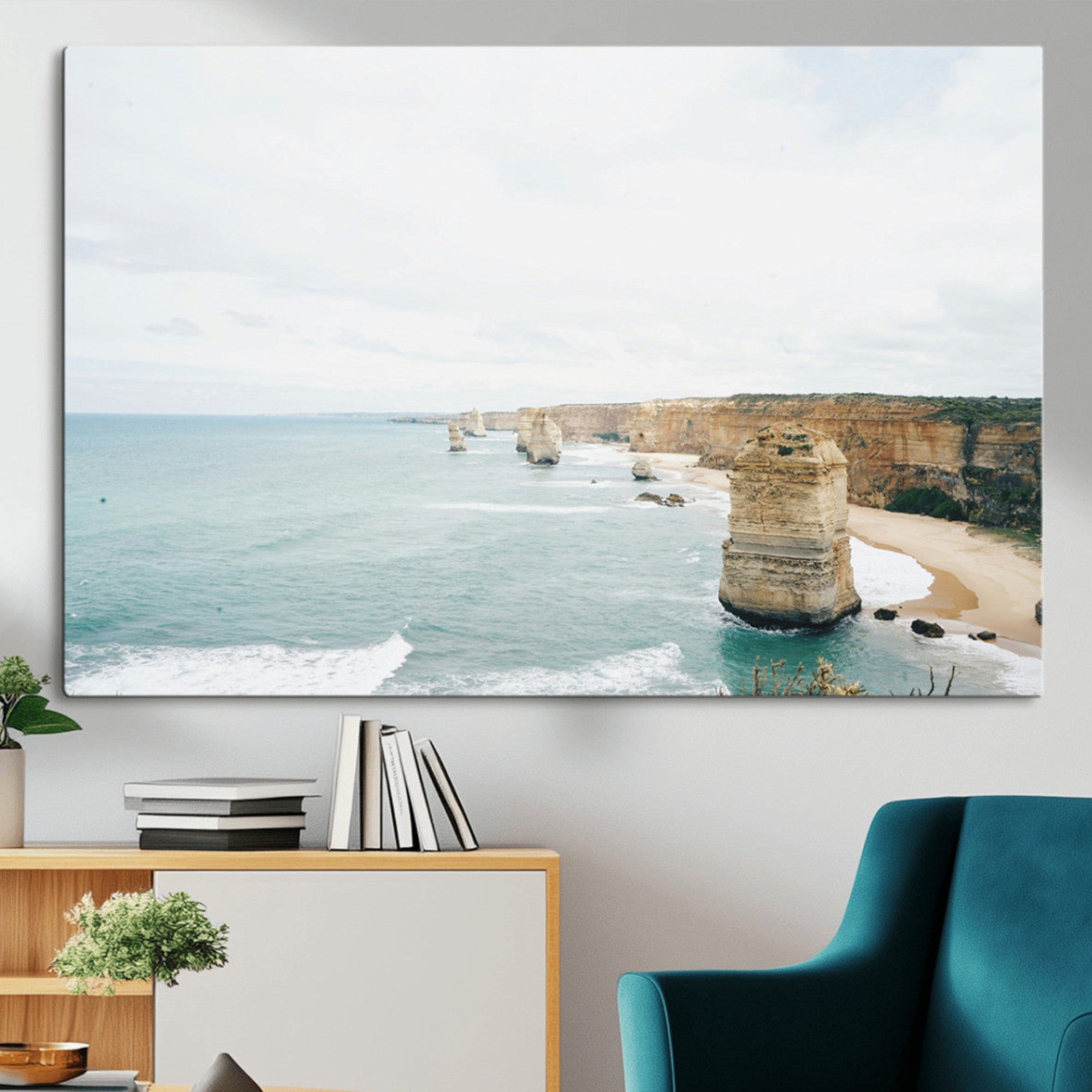 70095633-MGV-CV-36X24-Twelve Apostles Wall Art Canvas Print – Framed Coastal Cliffs Rugged Rock Formations Artwork for Home Office