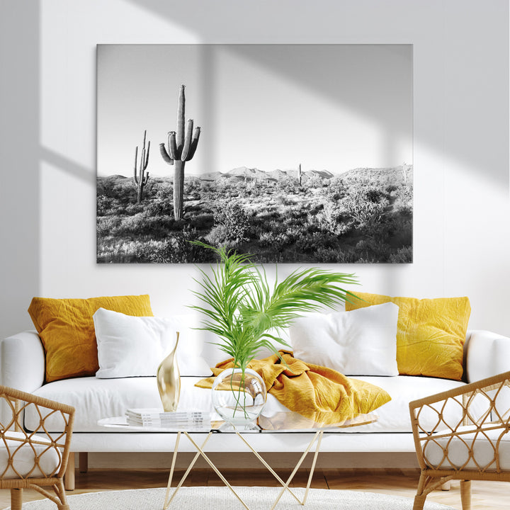 Saguaro Cactus Canvas Print Wall Art , Monochrome Landscape Print, Framed Scenic Arizona Art Print, Large Timeless Western Aesthetic
