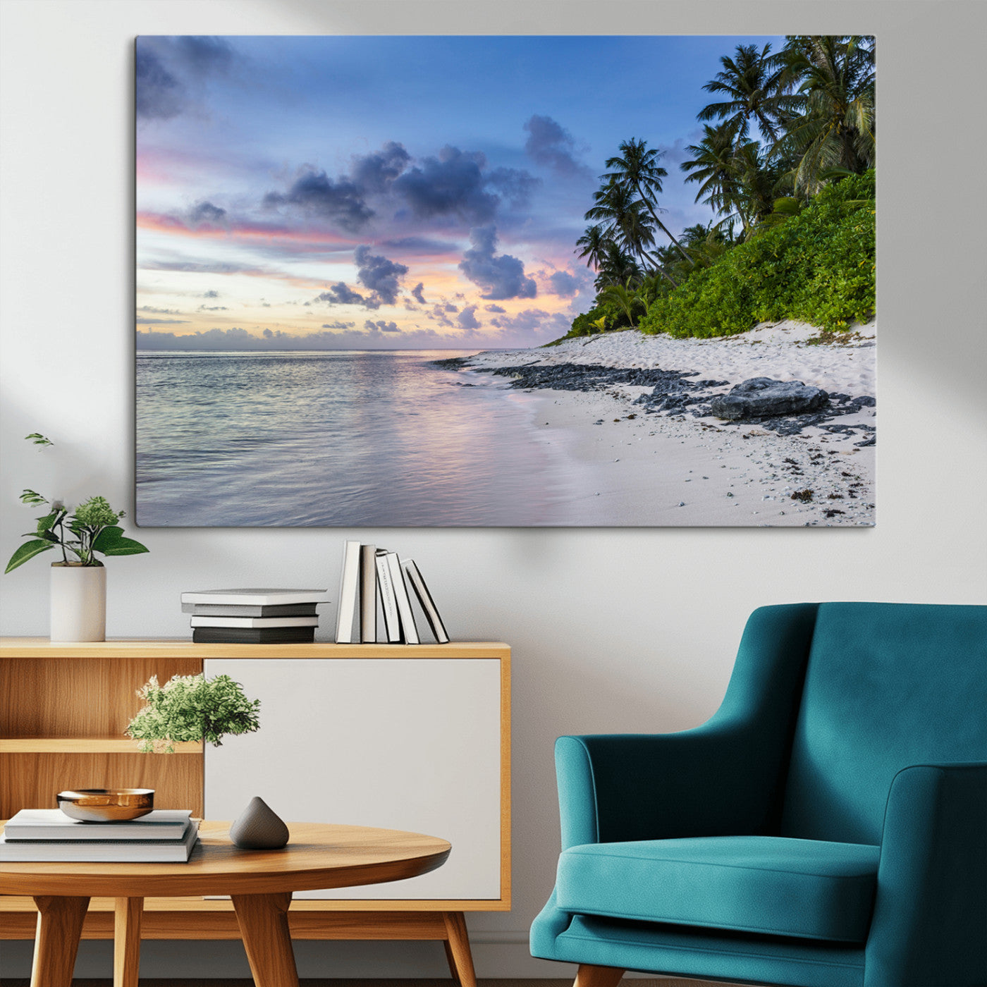 MGV-CV-36X24 - Tropical Beach Wall Art Canvas Print, Framed Sunset Glow Art Picture Print, Palm Tree Coast Perfect Tropical Coastal Decor Artwork