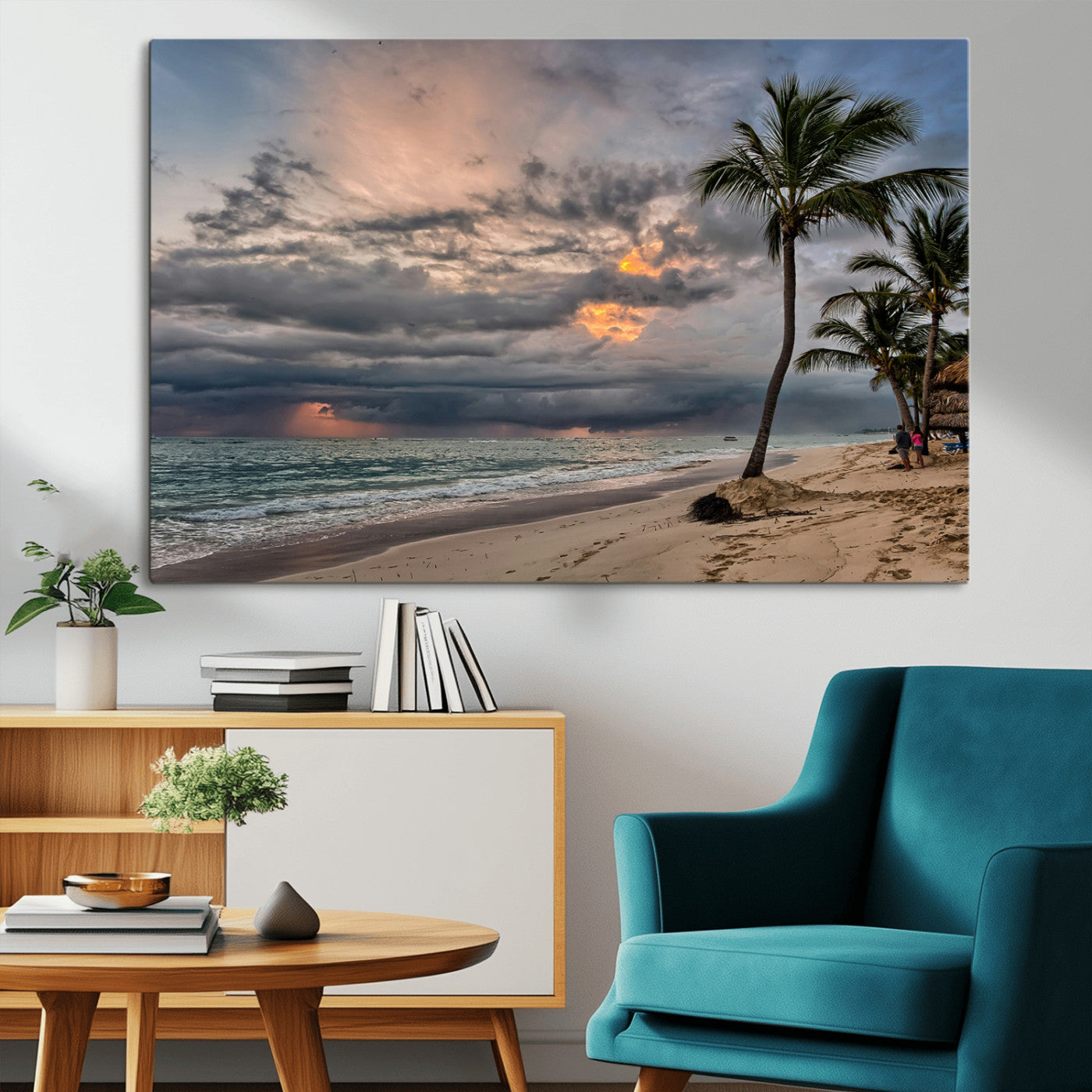 MGV-CV-36X24 - Tropical Storm Wall Art Canvas Print, Framed Moody Beach Art Picture Print, Dramatic Sky Perfect Tropical Coastal Decor Artwork