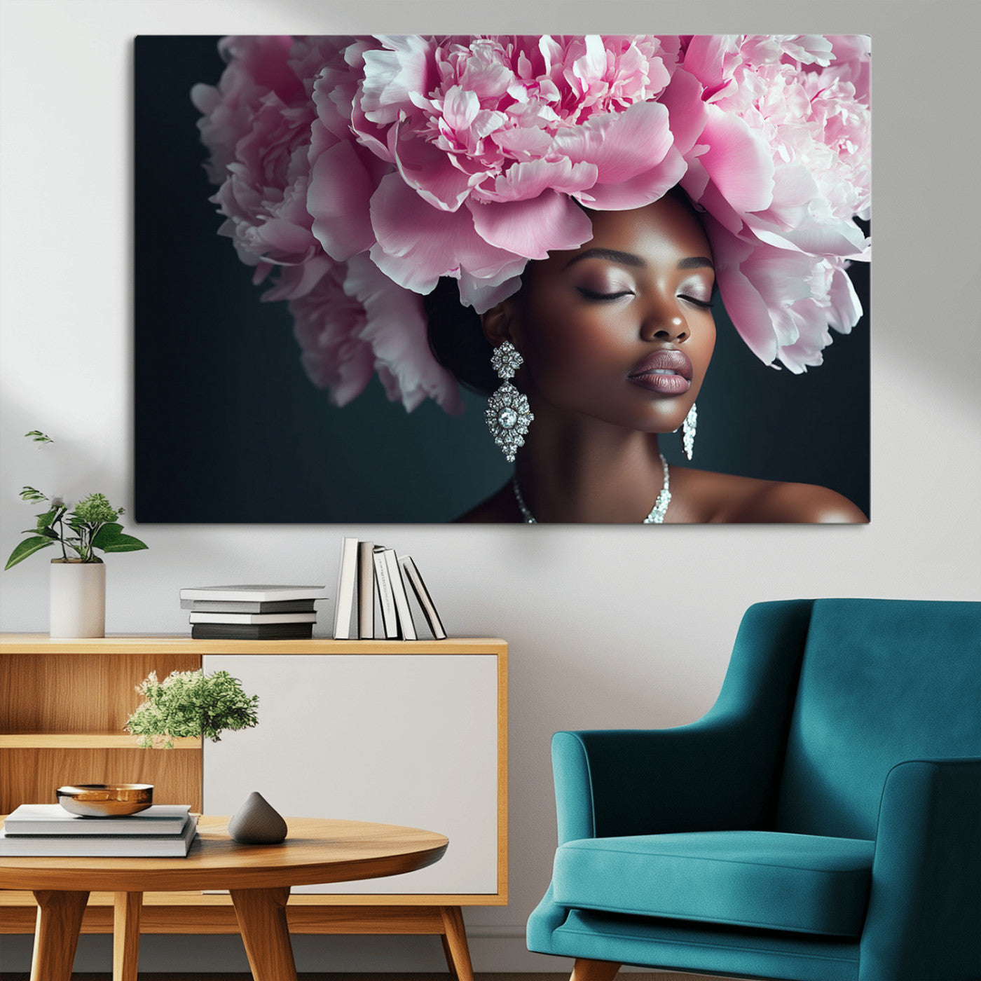 MGV-CV-36X24 - Black Beauty Petal Crown Wall Art Print Floral Petal Headpiece, Petal-Inspired Art, Floral Crown