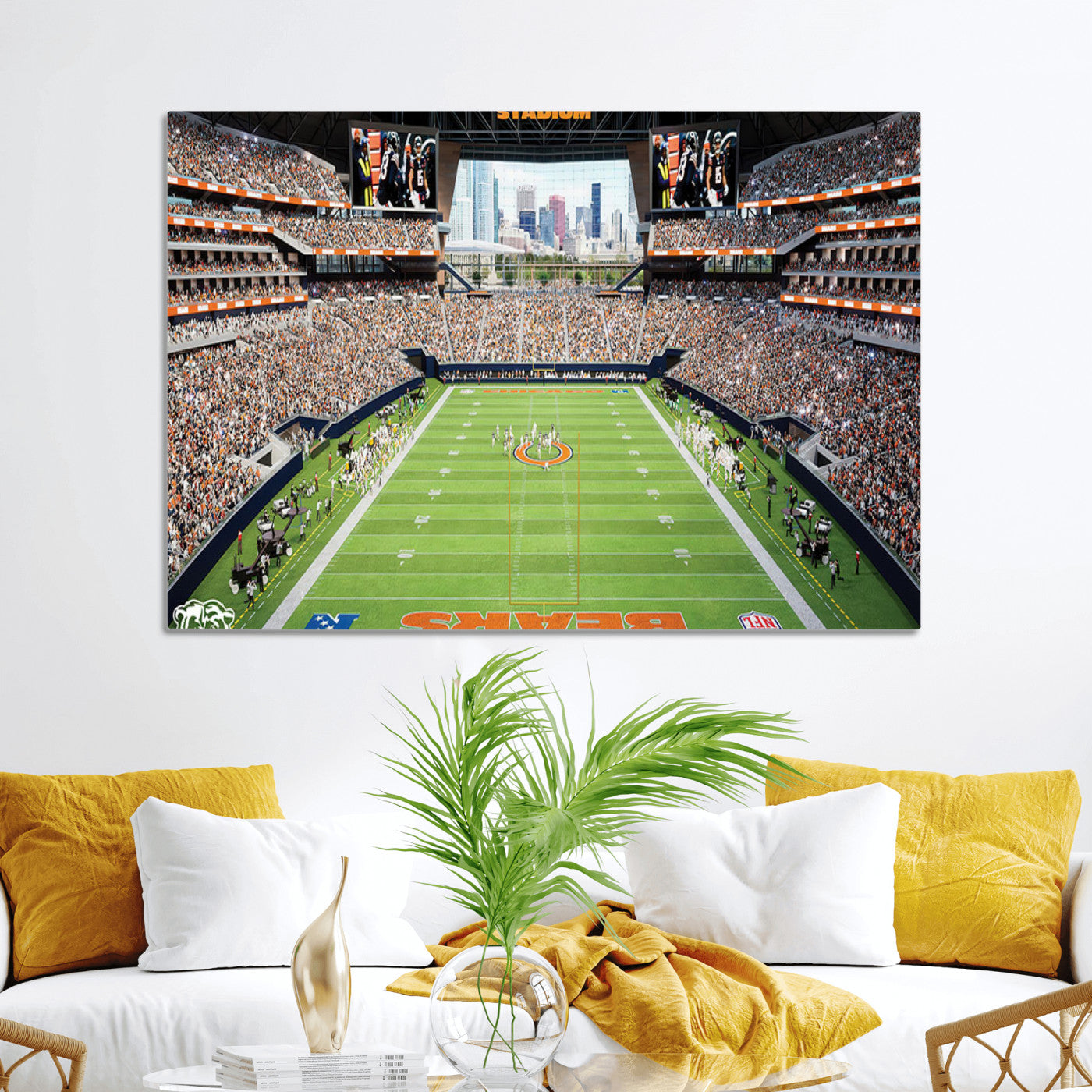 76935553-MGV-CV-36X24-Chicago Bears Soldiers Field Wall Art Canvas Print – Framed Football Stadium Artwork for Sports Fans, Soldier Field Skyline Canvas Decor for Game Room or Man Cave