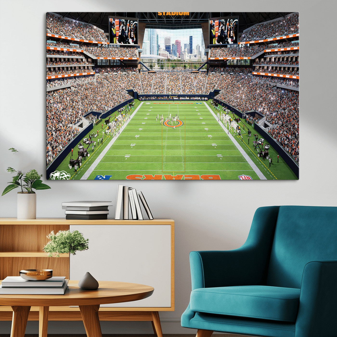 76935553-MGV-CV-36X24-Chicago Bears Soldiers Field Wall Art Canvas Print – Framed Football Stadium Artwork for Sports Fans, Soldier Field Skyline Canvas Decor for Game Room or Man Cave
