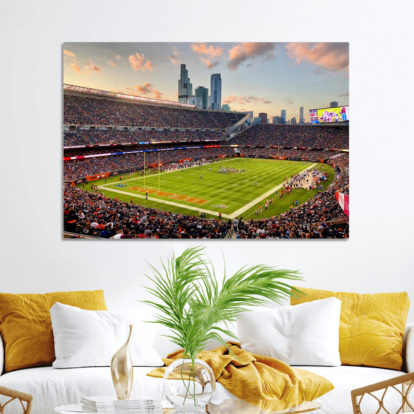 55377093-MGV-CV-36X24-Chicago Bears Soldiers Field Wall Art Canvas Print – Framed Football Stadium Artwork for Sports Fans, Soldier Field Skyline Canvas Decor for Game Room or Man Cave