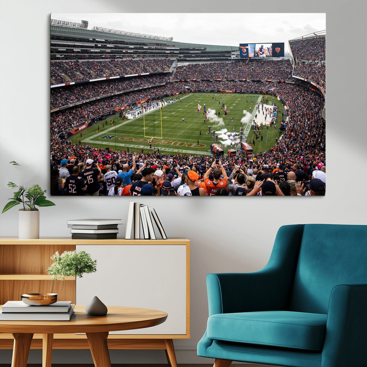 18347149-MGV-CV-36X24-Chicago Bears Soldiers Field Wall Art Canvas Print – Framed Football Stadium Artwork for Sports Fans, Soldier Field Skyline Canvas Decor for Game Room
