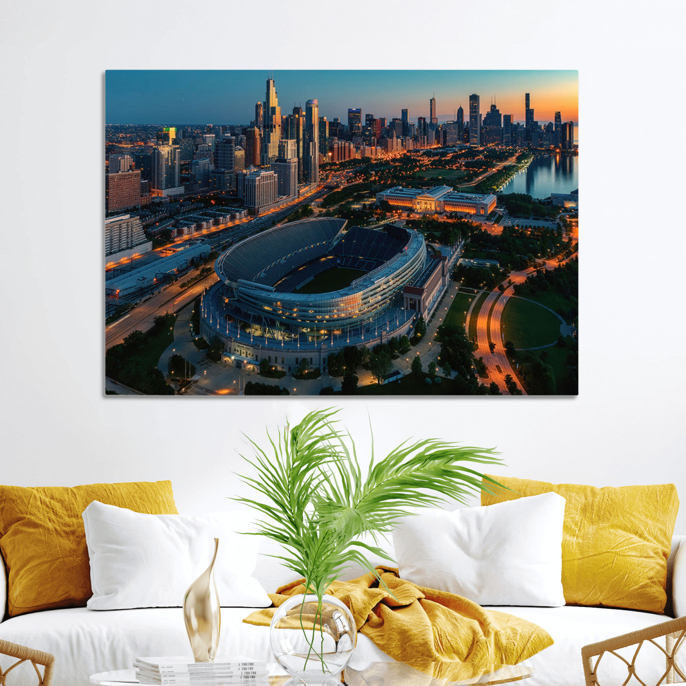36690345-MGV-CV-36X24-Chicago Bears Soldiers Field Wall Art Canvas Print – Framed Football Stadium Artwork for Sports Fans, Soldier Field Skyline Canvas Decor for Game Room or Man Cave