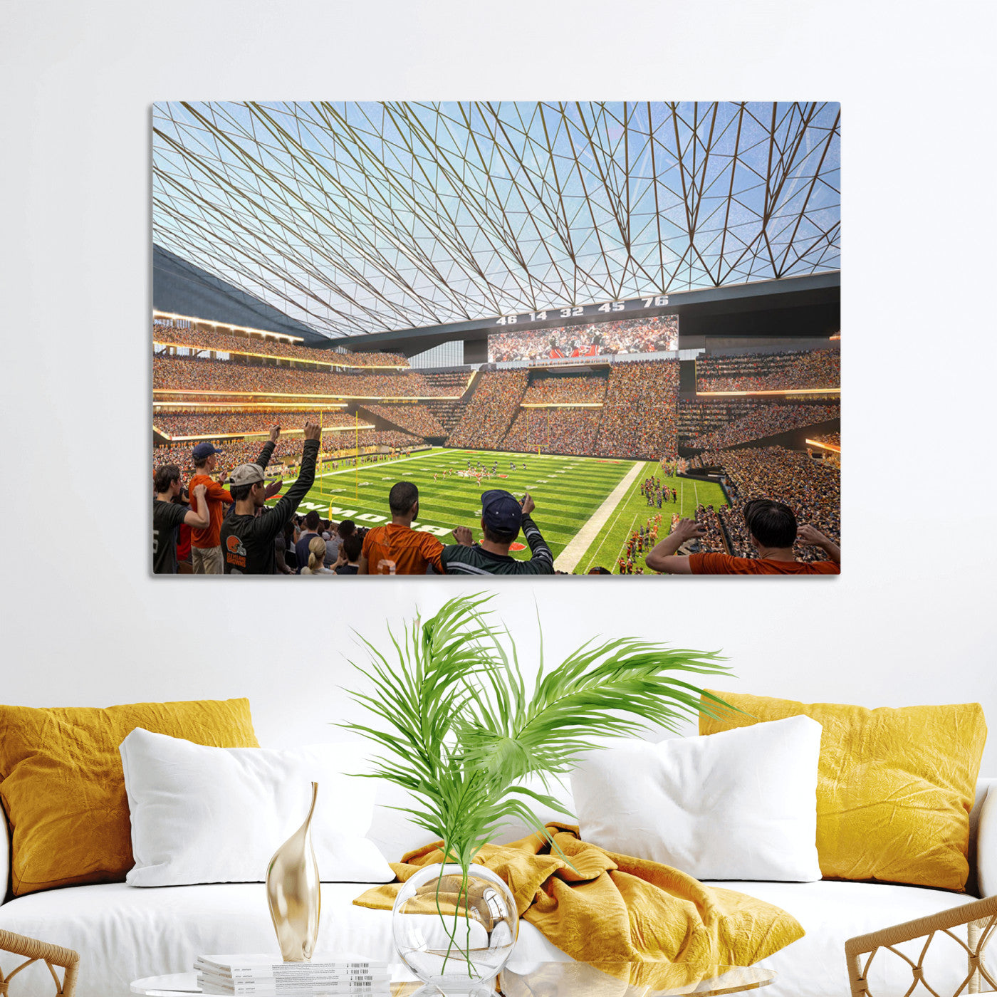 81960112-MGV-CV-36X24-Cleveland Browns Stadium Wall Art Canvas Print – Framed Football Artwork Featuring Cleveland Skyline and Browns Stadium, Perfect for Man Cave or Game Room Decor