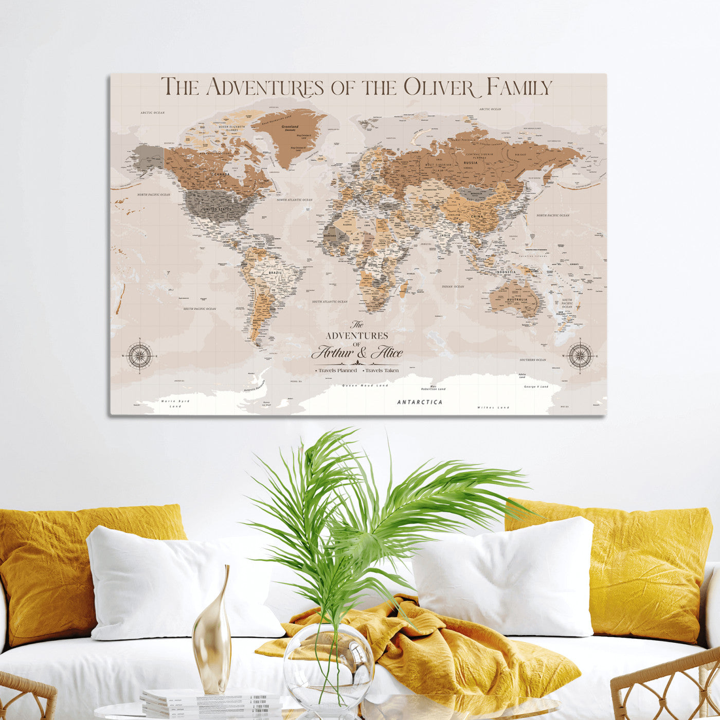 43101120-MGV-CV-36X24-World Travel Map with Pins – Push Pin Maps of Where I've Been, Framed Wall Map for Travel Memories, Old Style Decorative World Map - H10
